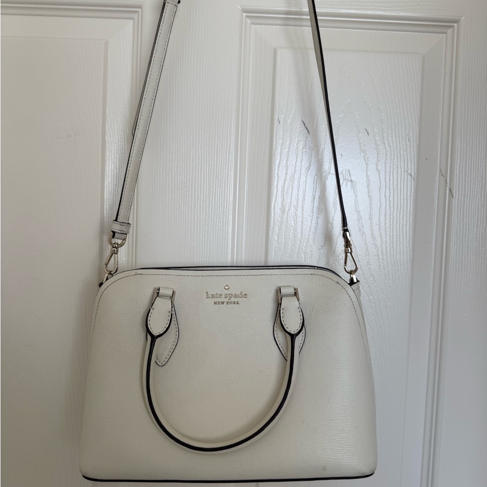 kate spade White Crossbody Satchel with Black Trim